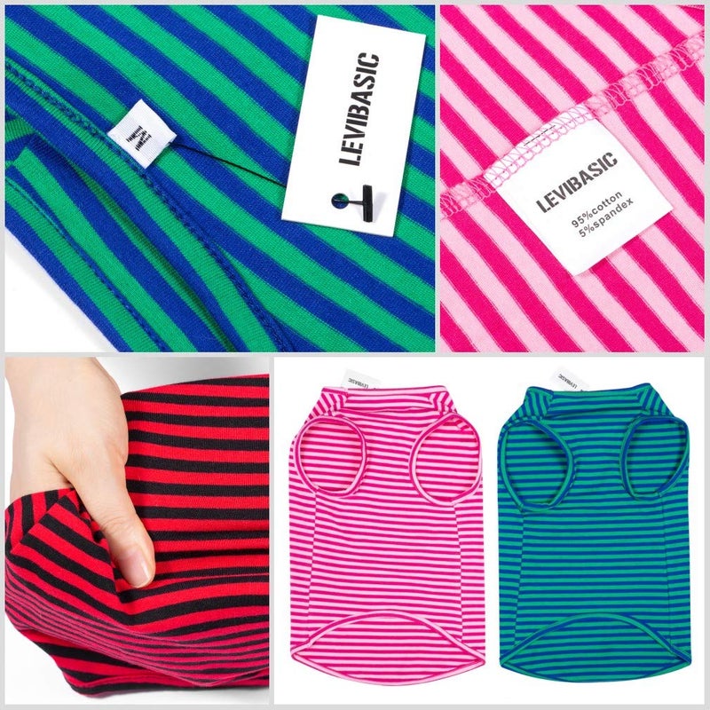 LEVIBASIC Dog Shirts Cotton Striped T-Shirts, Breathable Basic Vest for Puppy and Cat, Super Soft Stretchable Doggy Tee Tank Top Sleeveless, Fashion & Cute Color for Boys and Girls (XXL, Pink+Green) - Image 2
